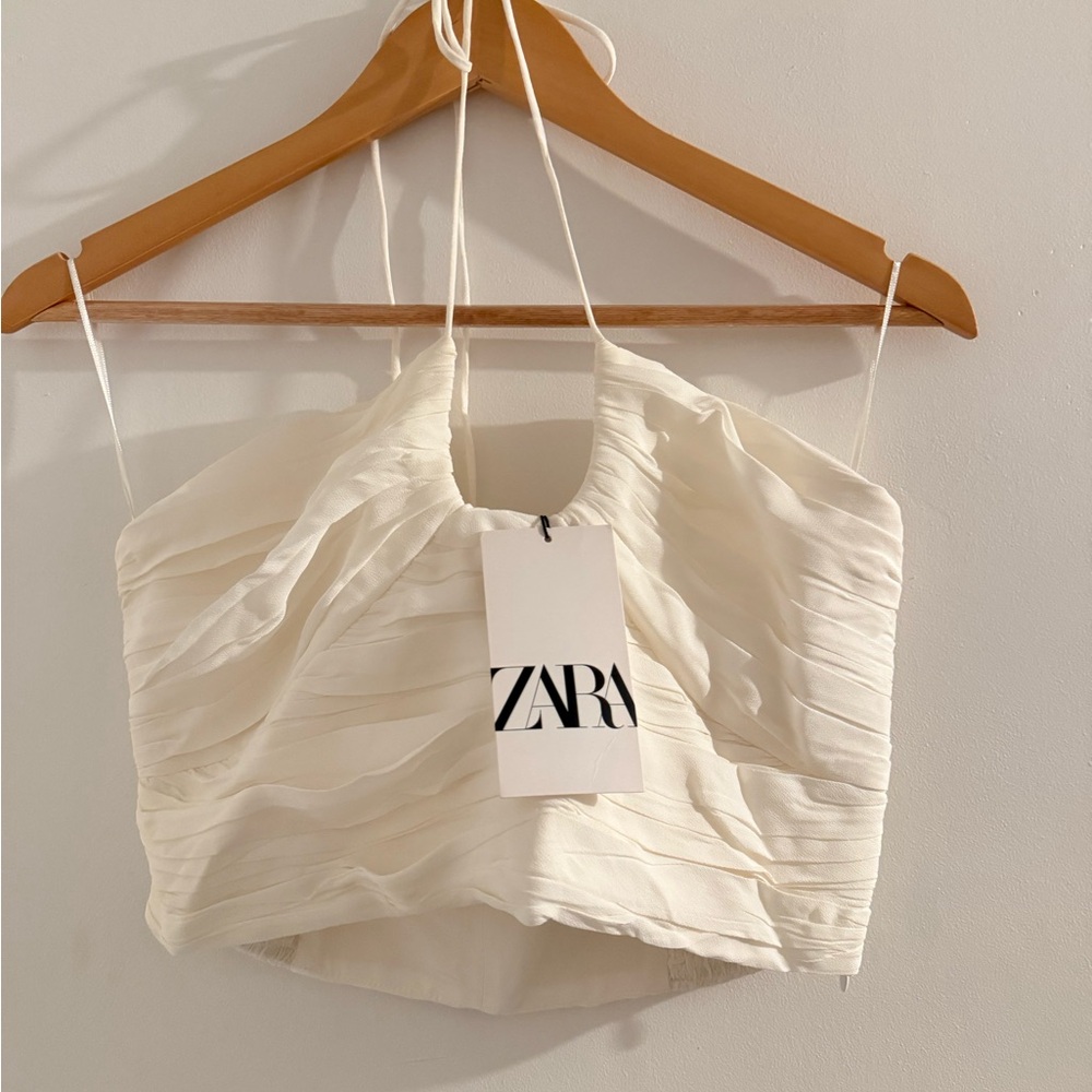 Zara Cream Ruched Crop Top